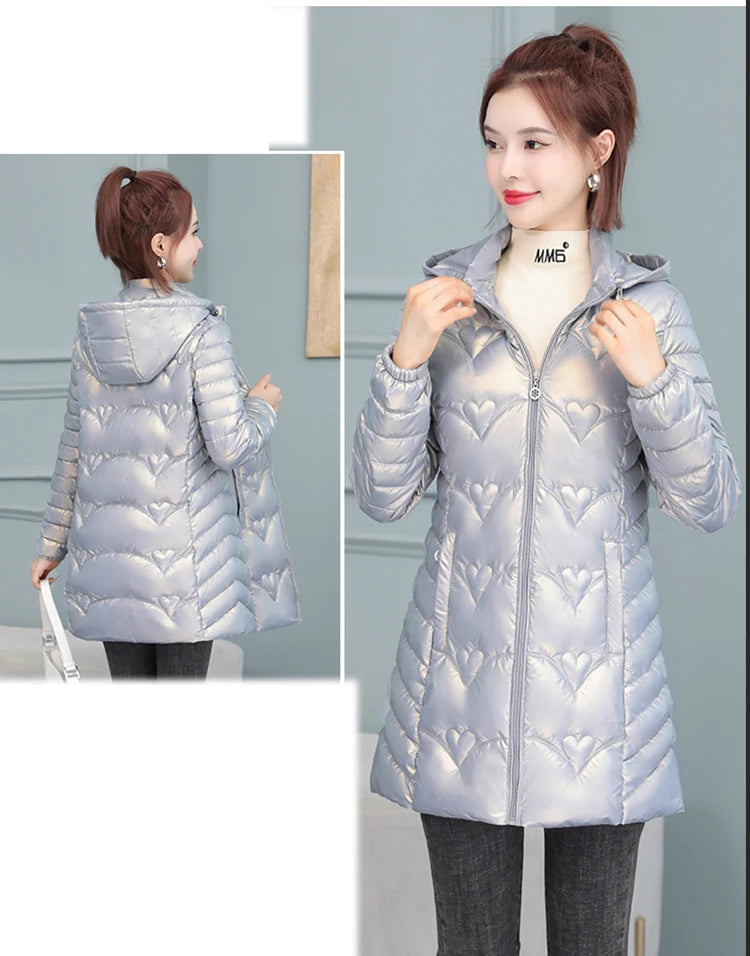 2023 New Winter Jacket Long Coats Women  Hooded Glossy DownCotton Jacket Warm Casual Parka Padded Cotton Coat Female