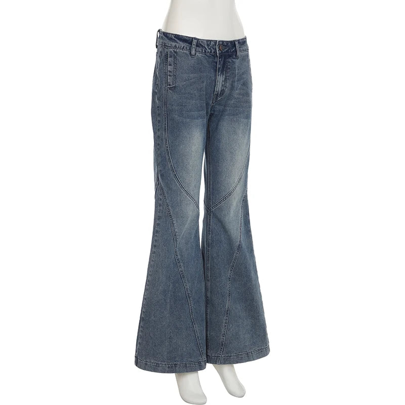 IAMSURE Y2K Casual Slim Pockets Jeans Flare Pants Basic Low Waisted Boot Cut Pants Women 2025 Spring Autumn Streetwear Ladies