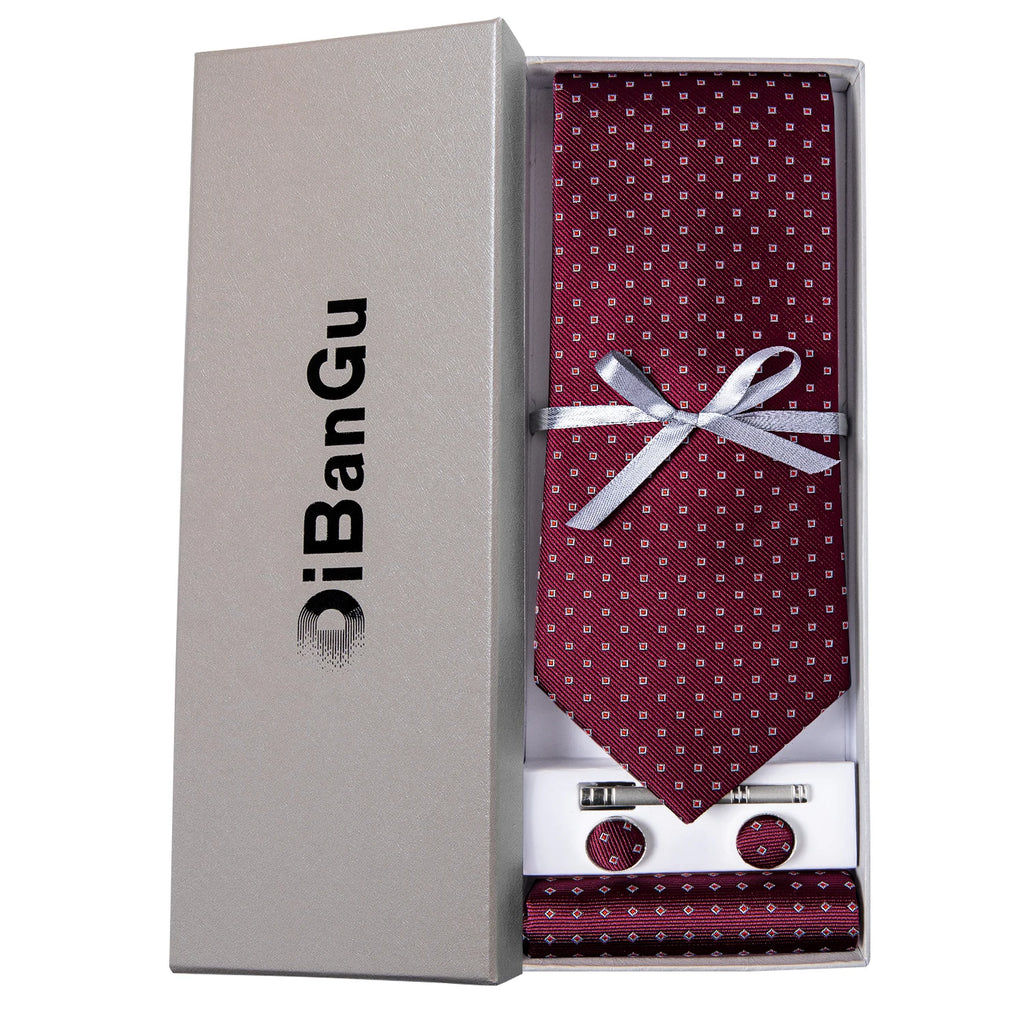 Solid Black Plaid Men's 8cm Polyester Neck Tie Handkerchief Cufflinks Set with Gift Box Tie Clip Birthday Anniversary Gift