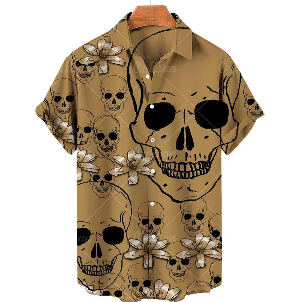 Hawaiian Beach Shirt Fashion Design Men's 3D Skull Print Shirt Retro Casual Street Clothing Men's Summer Unisex Short Sleeve Top