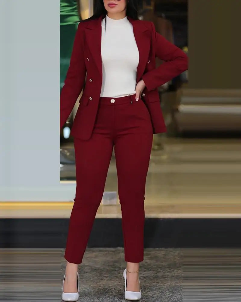 Women Blazer Suits Two 2 Pcs Sale Casual Slim Button Blazer Coats& Button Fitness Slim Full Blazer Pant Sets NMD-20250306003