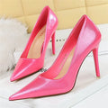 BIGTREE Elegant Simple Woman Heels Slim Heels High Heels Shallow Mouth Pointed Crystal Patent Leather Single Shoes  Women Shoes