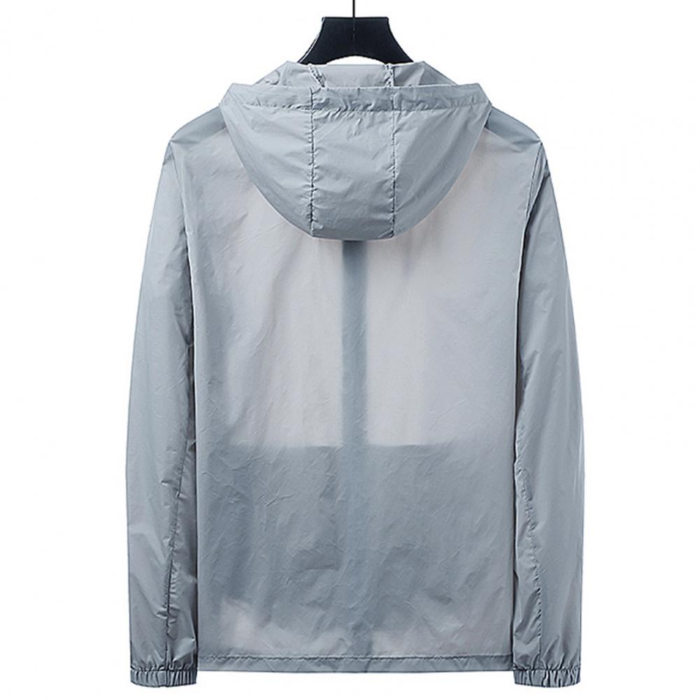 Men Summer Sunscreen Coat Hooded Thin Anti-UV Zipper Closure Solid Color Sunshade Long Sleeves Plus Size Fishing Men Summer Jack