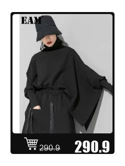 EAM High Waist Two Ways Wear Black Wide Leg Long Pants New Loose Fit Trousers Women Fashion Tide Autumn Spring 2025 1DF3635