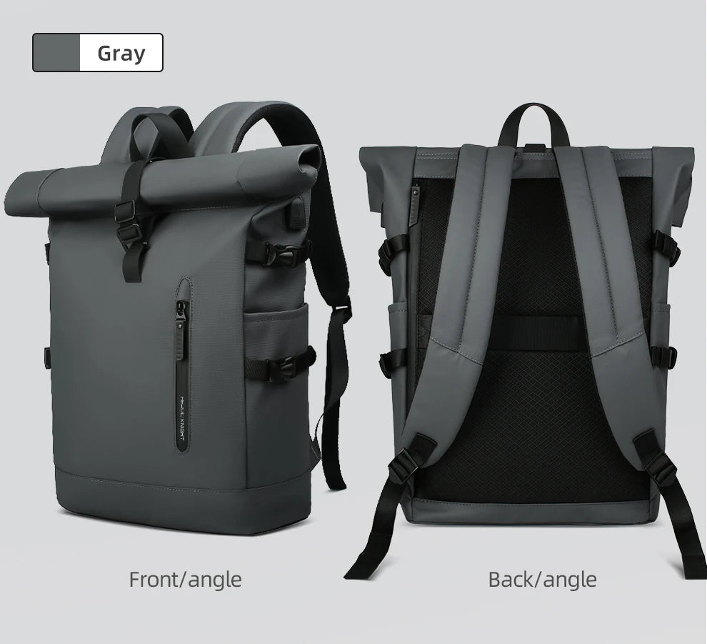 HK Expandable Waterproof Travel Backpack for Men Roll-Top Large Capacity 15.6 Inch Laptop Backpack with USB Hiking Camping Pack