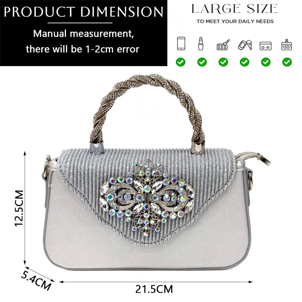 Italian 2024 Fashion Design Diamond Chain Full Diamond Bag And Pointed High Heels Noble And Generous Decoration Full Diamond