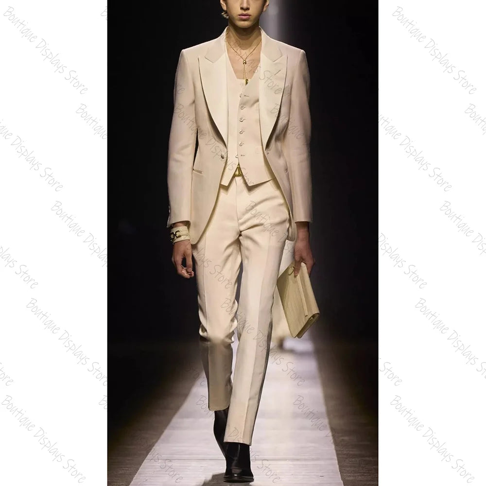 Elegant Men Suit Single-breasted Peak Lapel 3 Pieces(Jacket+Pants+Vest) Male Formal Wedding Party Set