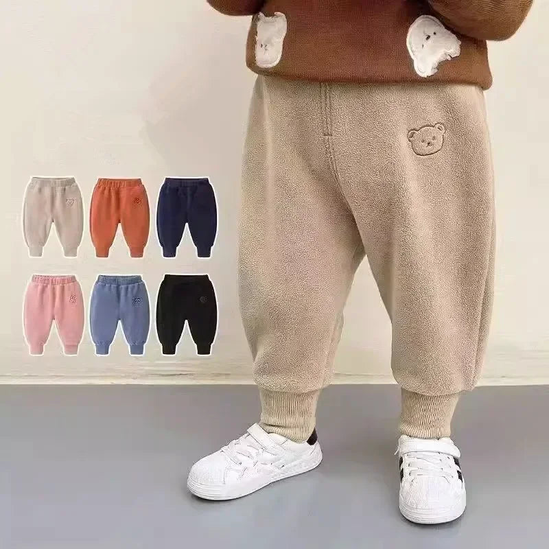 Winter New Children Thick Warm Fleece Pants Solid Kids Pp Pants Plus Thick Baby Trousers Boys Girls Casual Pants Clothes