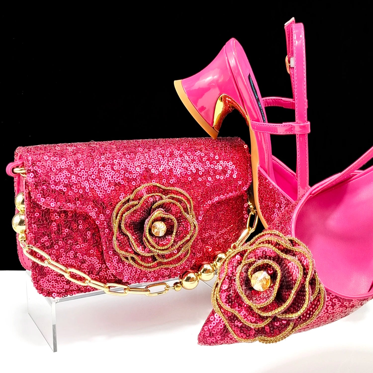 Elegant Handbags and Medium Heel shoes