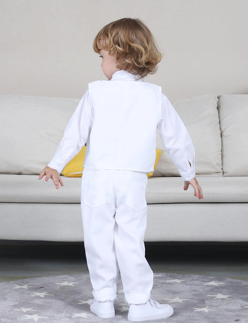 Boys 3-Piece Christening Suit Set – Baby Baptism Tuxedo Outfit | Sizes 12M–4-5Y | White Formal Clothes