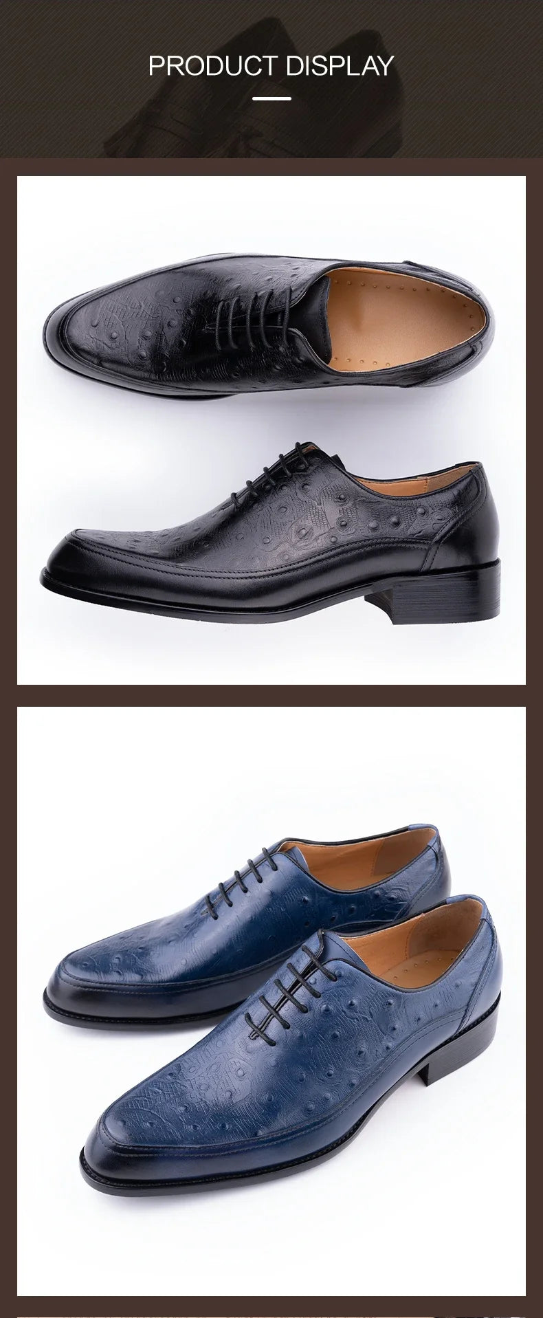 Men's Wedding Leather Shoes Handmade Classic Designer Formal Dress Leather Shoes Luxury Printing Pointed Toe Shoes Black Blue