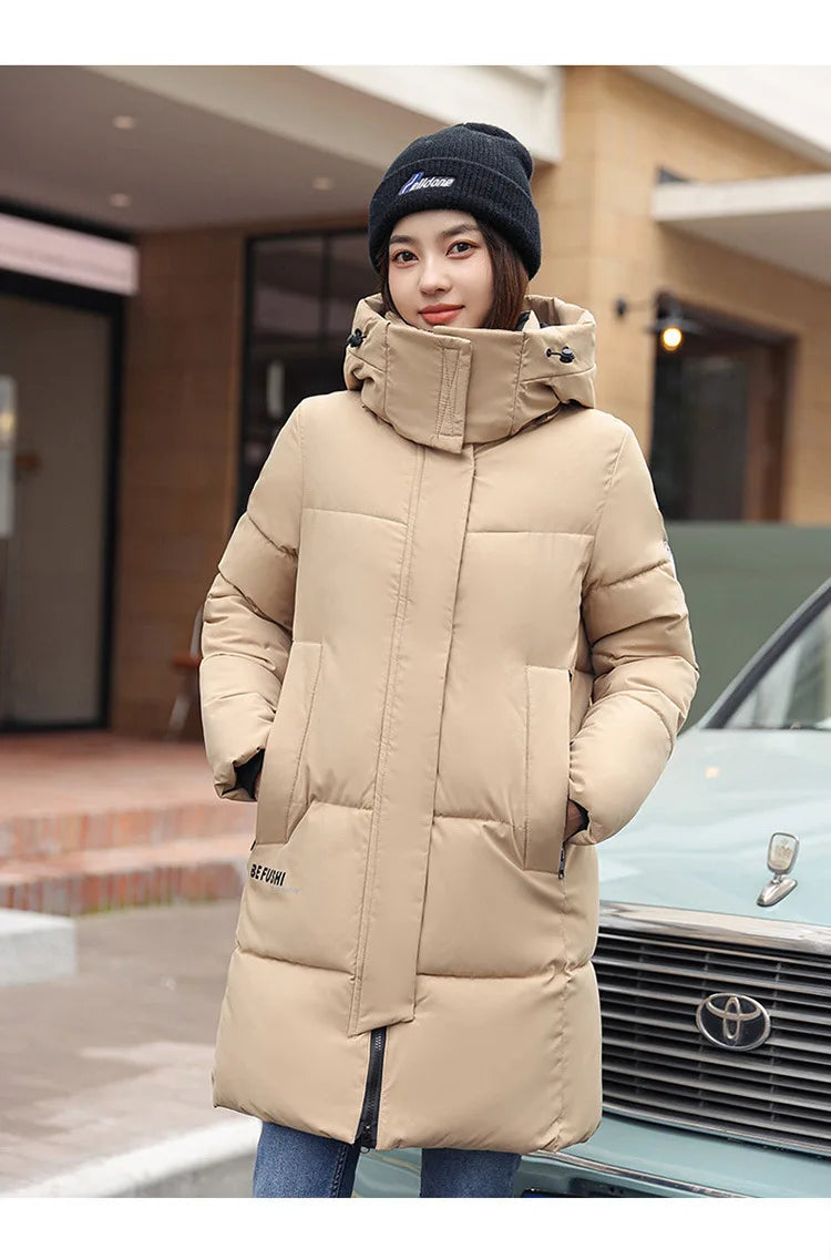 Women'S Winter Down Cotton Jacket 2025 New Warm Thicken Cotton Padded Jacket Korean Loose Plus Size Parkas Outwear Long Coat