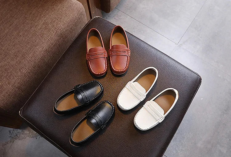 2025 Boys' Slip-On Oxford Loafers Spring Autumn Soft PU Leather Toddler Shoes Black White School Uniform Shoes for Kids
