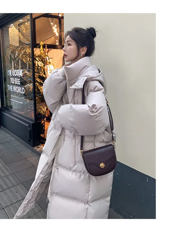 ITOOLIN Women Casual Down Coat Thicken Cotton Warm Hooded Long Coat Long Sleeve Parkas Button Pocket Autumn Winter Office Coat