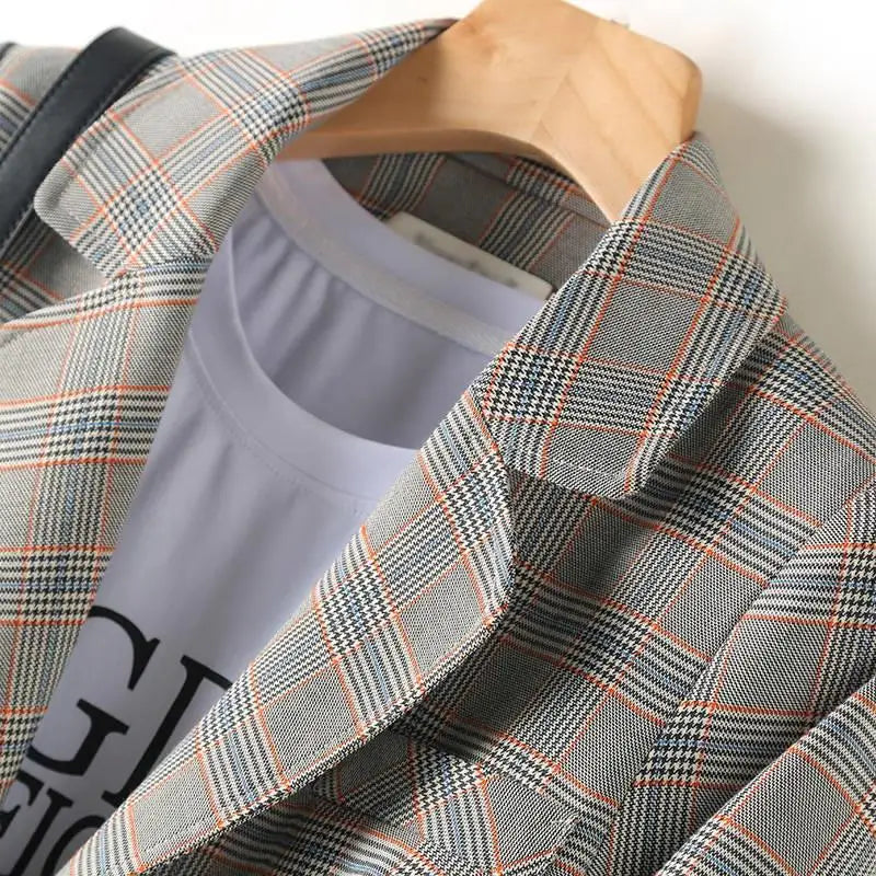 New Fashion Business Interview Plaid Suits Women Work Office Ladies Long Sleeve Spring Casual Blazer