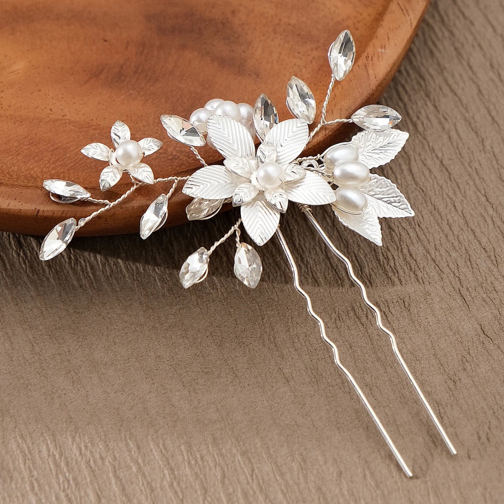 Fashion Pearl Rhinestone Flower Hair Pins barrette Bride Wedding Jewelry Accessories Hair Clips Headpiece For Women