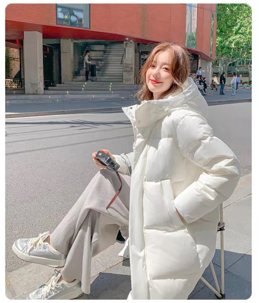 2025 Winter Women Jacket Coats Long Parkas Female Down Cotton Hooded Overcoat Thick Warm Jackets Windproof Casual Student Coat