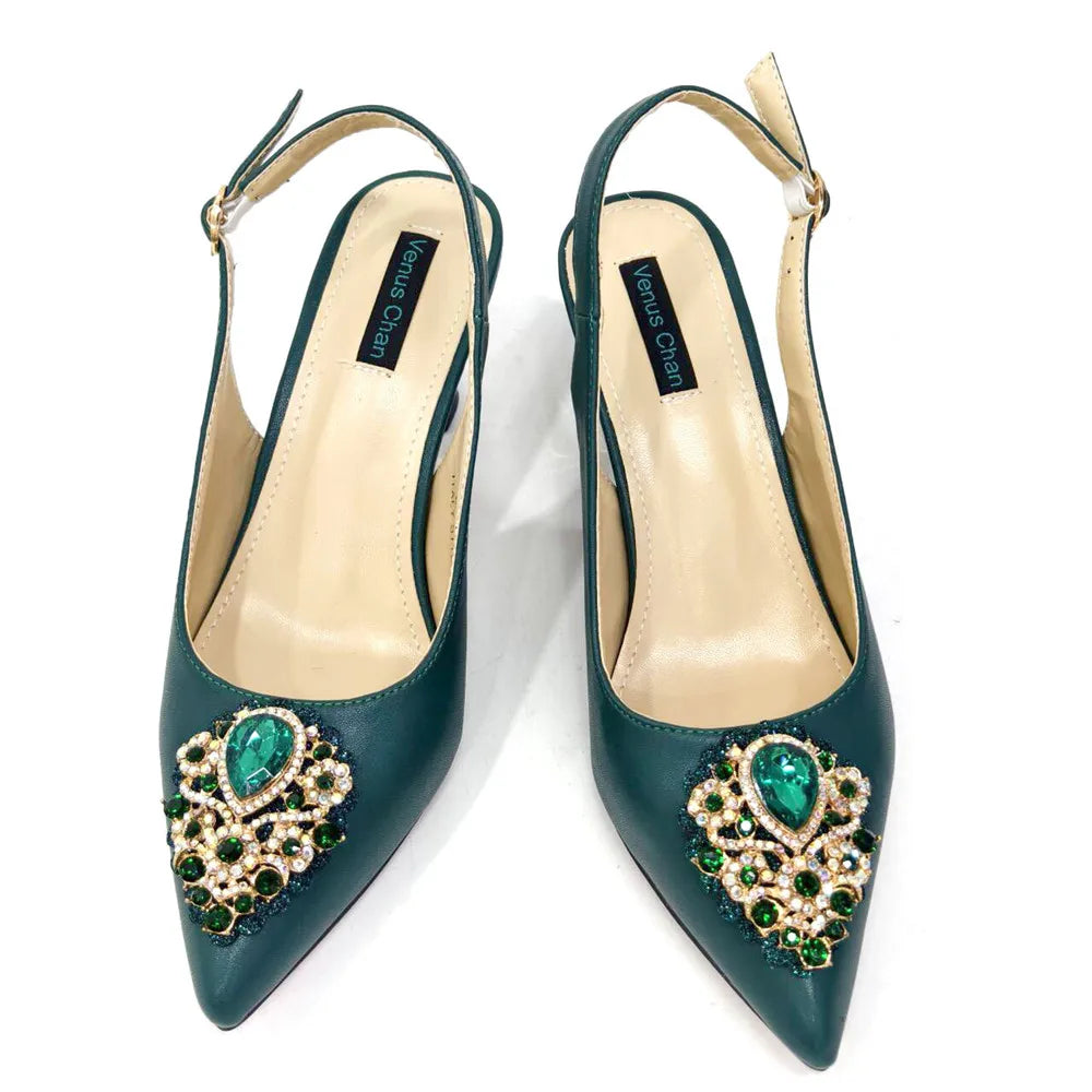 Italian 2024 Fashion Design Diamond Chain Full Diamond Bag And Pointed High Heels Noble And Generous Decoration Full Diamond