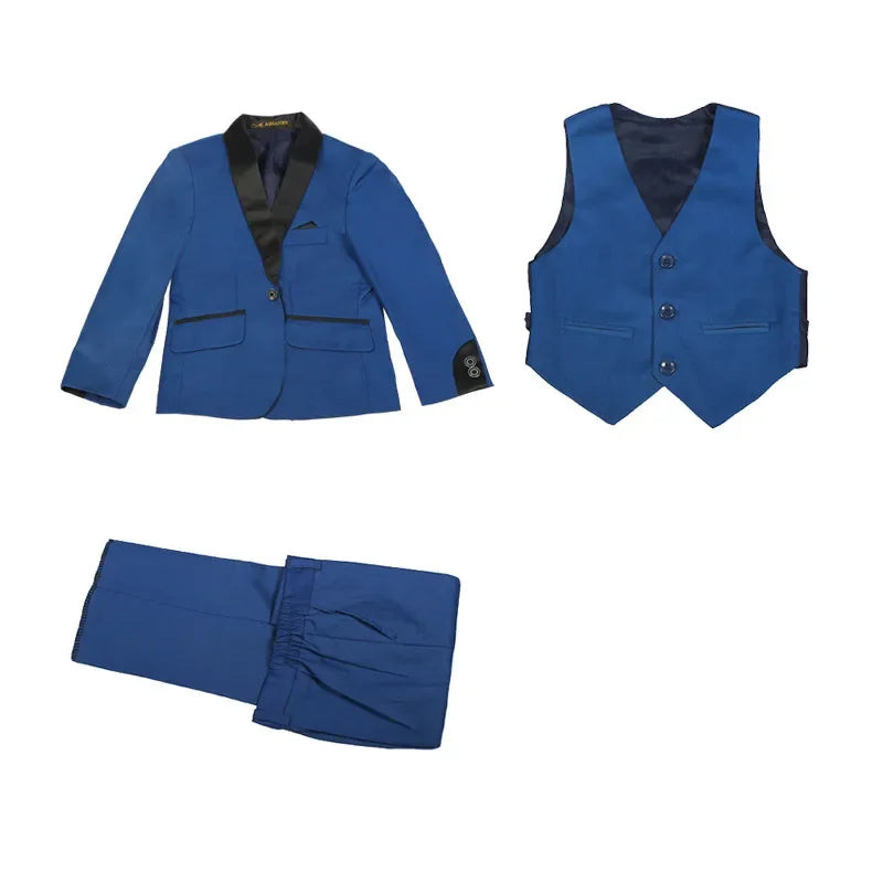 Boys 3-Piece Formal Suit Set – Blazer, Vest & Pants | Red, Black & Blue