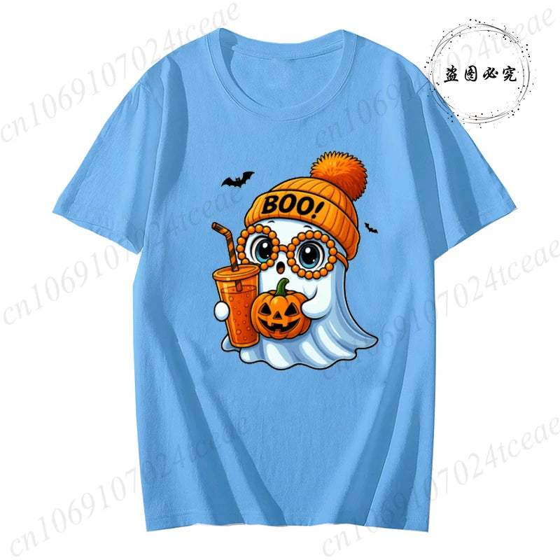 Halloween Horror Ghost Tee Women Clothing Y2K Designer T Shirt Female Cute Ghost Halloween Funny Streetwear Anime Tee Clothes