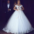 Customized White Ball Gown Women Wedding Dresses Lace Appliques Off Shoulder Bridal Gowns Formal Vestido De Noiva robe de mariée
