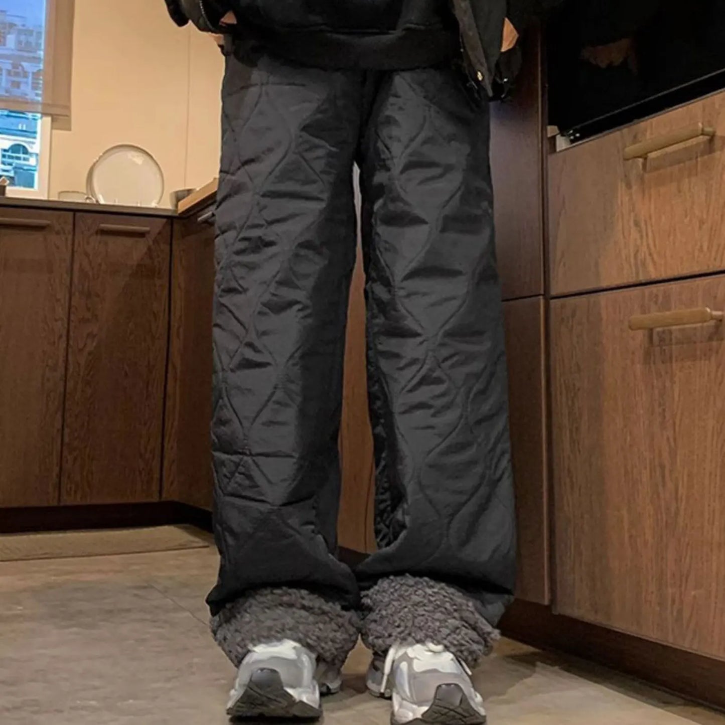 Winter Down Pants Fleeces Lines Windproof Women High Waist Warm Trousers Ultra Warm Water Repellent Loose Trousers 2025