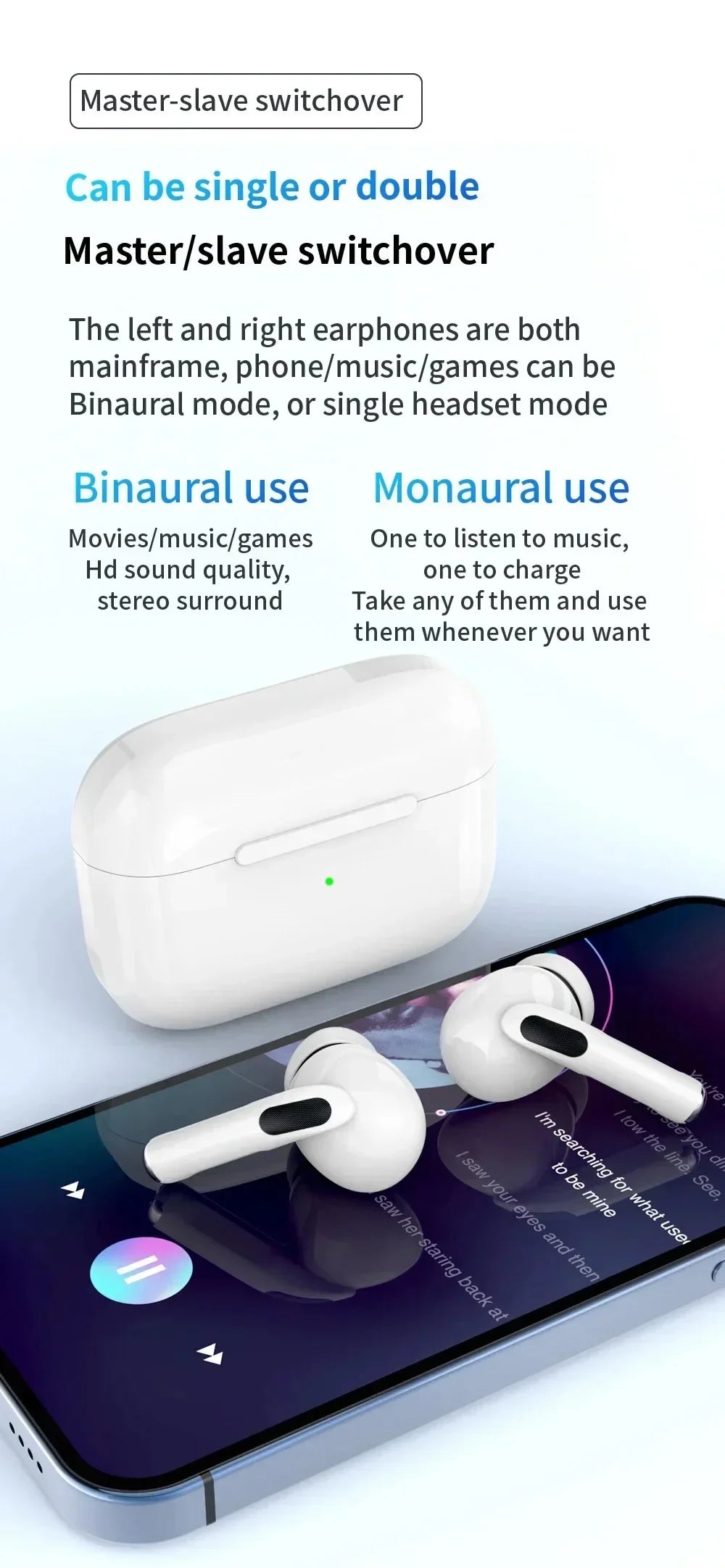 Air Pro True Wireless Bluetooth Earphones Headphones Bin Lanyard HiFi Sound Low Latency Noise Reduction Earbuds for IOS Android