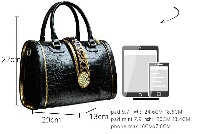 Classic Retro Women's Shoulder Bag Boston Handbag Crocodile Embossed Crossbody Letter Decoration High Quality Top Handle Bag