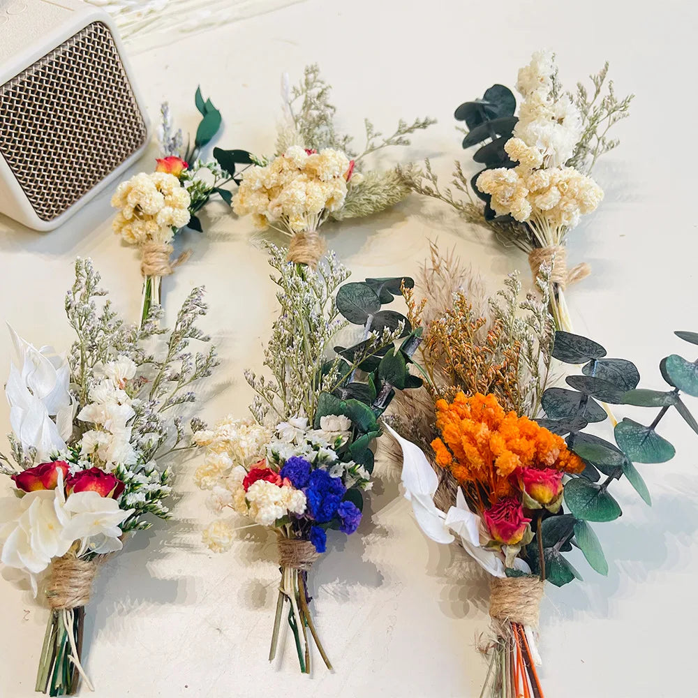 6pcs Mini Dried Flower Bouquet Bohemian Wedding Pampas Rabbit Tail Grass Bridesmaid Flowers Wedding Party Decoration Home Decor