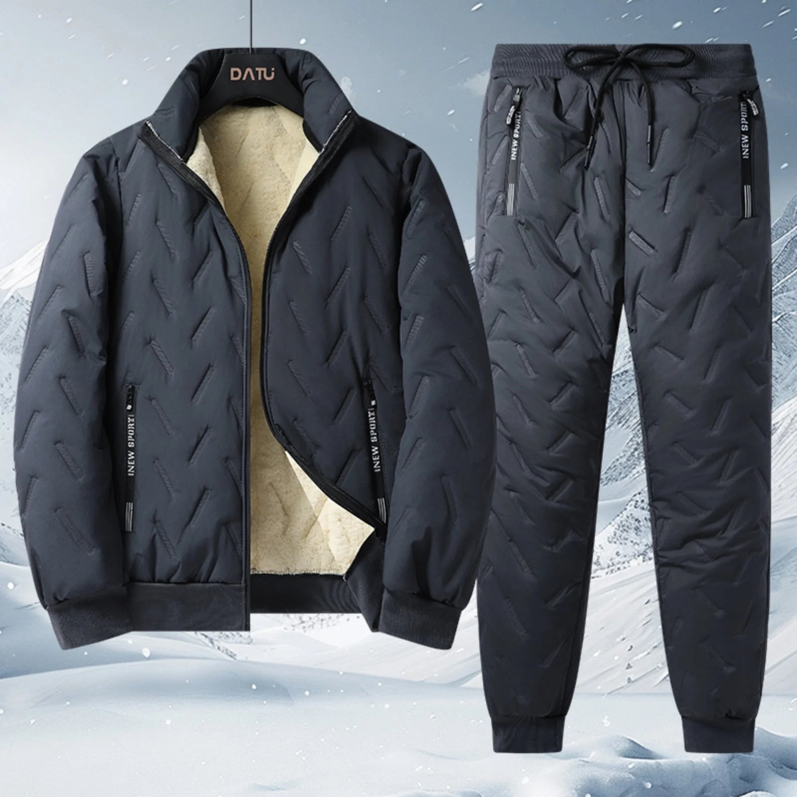 Winter Men'S Thick Solid Color Casual Zippered Pocket Sports Pants Velvet Warm Jacket Suitable For Outdoor Daily Wear