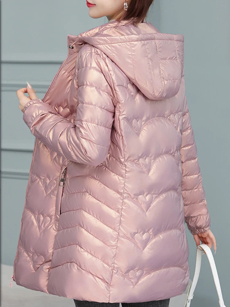 2023 New Winter Jacket Long Coats Women  Hooded Glossy DownCotton Jacket Warm Casual Parka Padded Cotton Coat Female