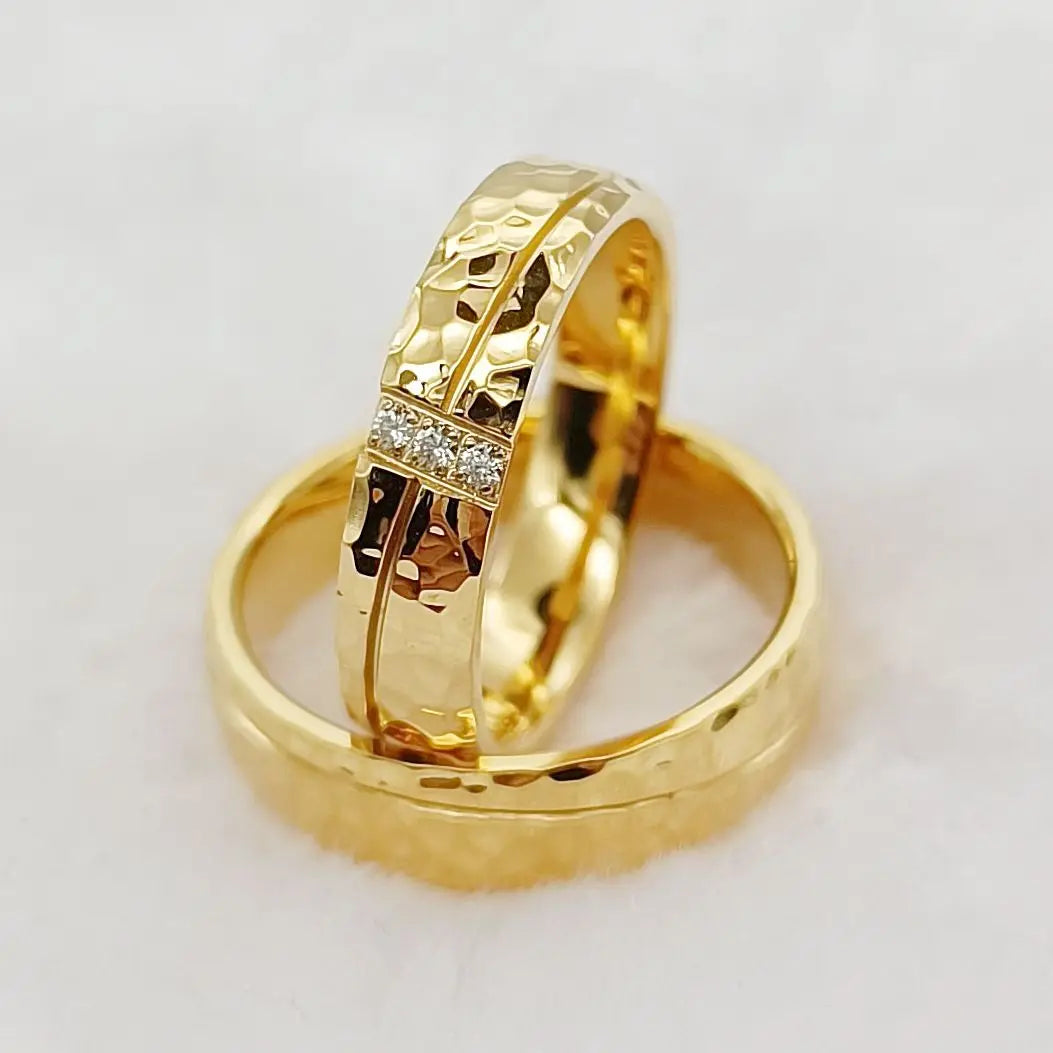 Wedding Rings Sets for Men and Women Handmade Unique Designer Matte 24k Gold Plated Titanium Jewelry Lover's Couples Ring