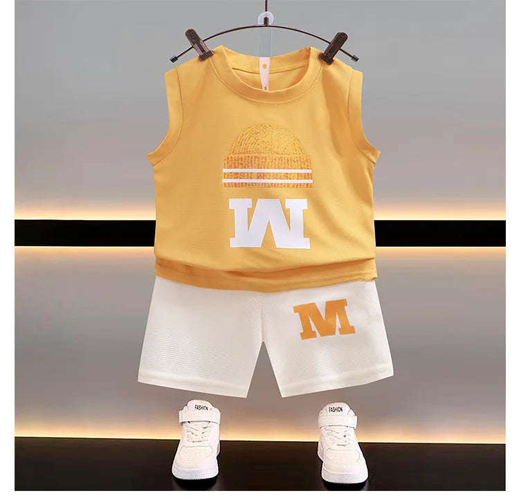 Summer New Children's Vest Set Boys Sleeveless Top Shorts Summer Two-piece Kids Clothing Vest T-shirt +shorts Pants 2pcs/set