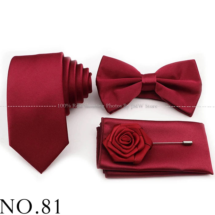 Hot Sale Purple Pink Sage Green Tie Set Polyester Necktie Bowtie Cufflink Brooch For Groom Suit Wedding Cravat Shirt Accessory