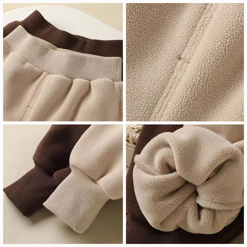 Winter New Children Thick Warm Fleece Pants Solid Kids Pp Pants Plus Thick Baby Trousers Boys Girls Casual Pants Clothes