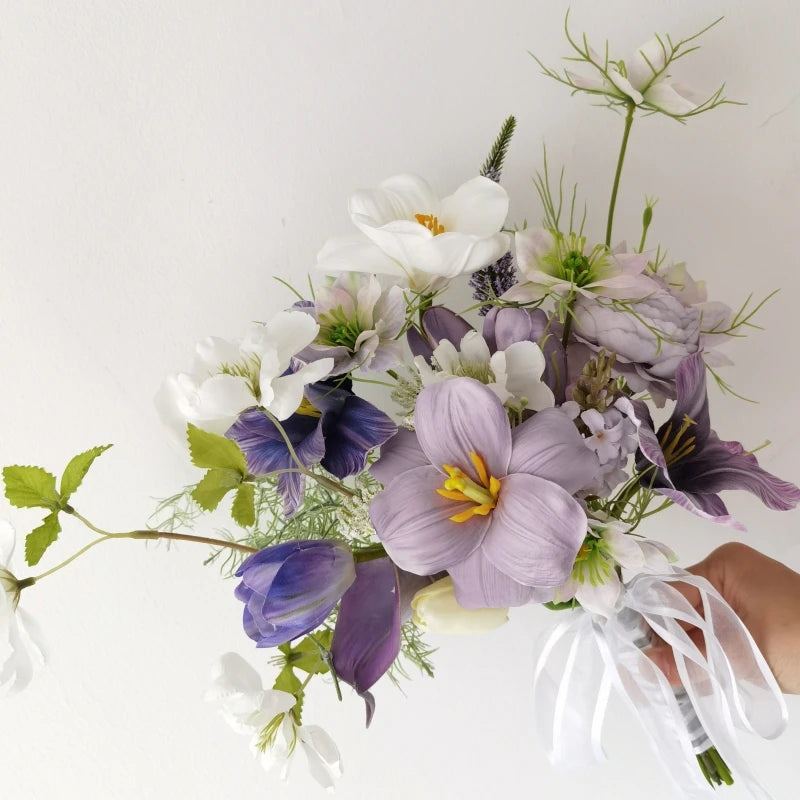 Ins Sle Purple Pink Handheld Flower Bouquet Artificial Flowers Wedding Photoaphy New Bride Home Decoration Arrangement