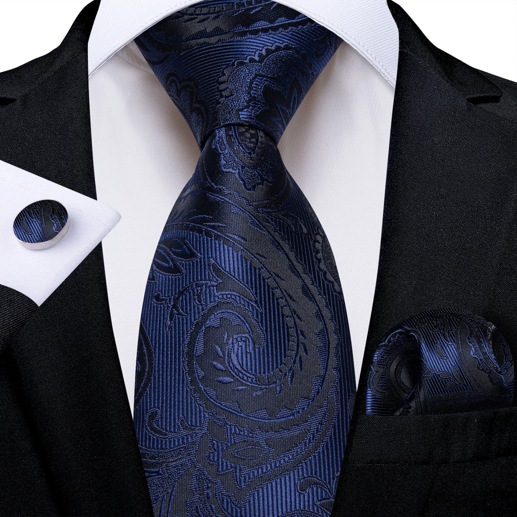 Royal Blue Paisley Plaid Striped Men tie Set with Handkerchief Cufflinks Wedding Prom Groom Accessories Perfect Gift for Men