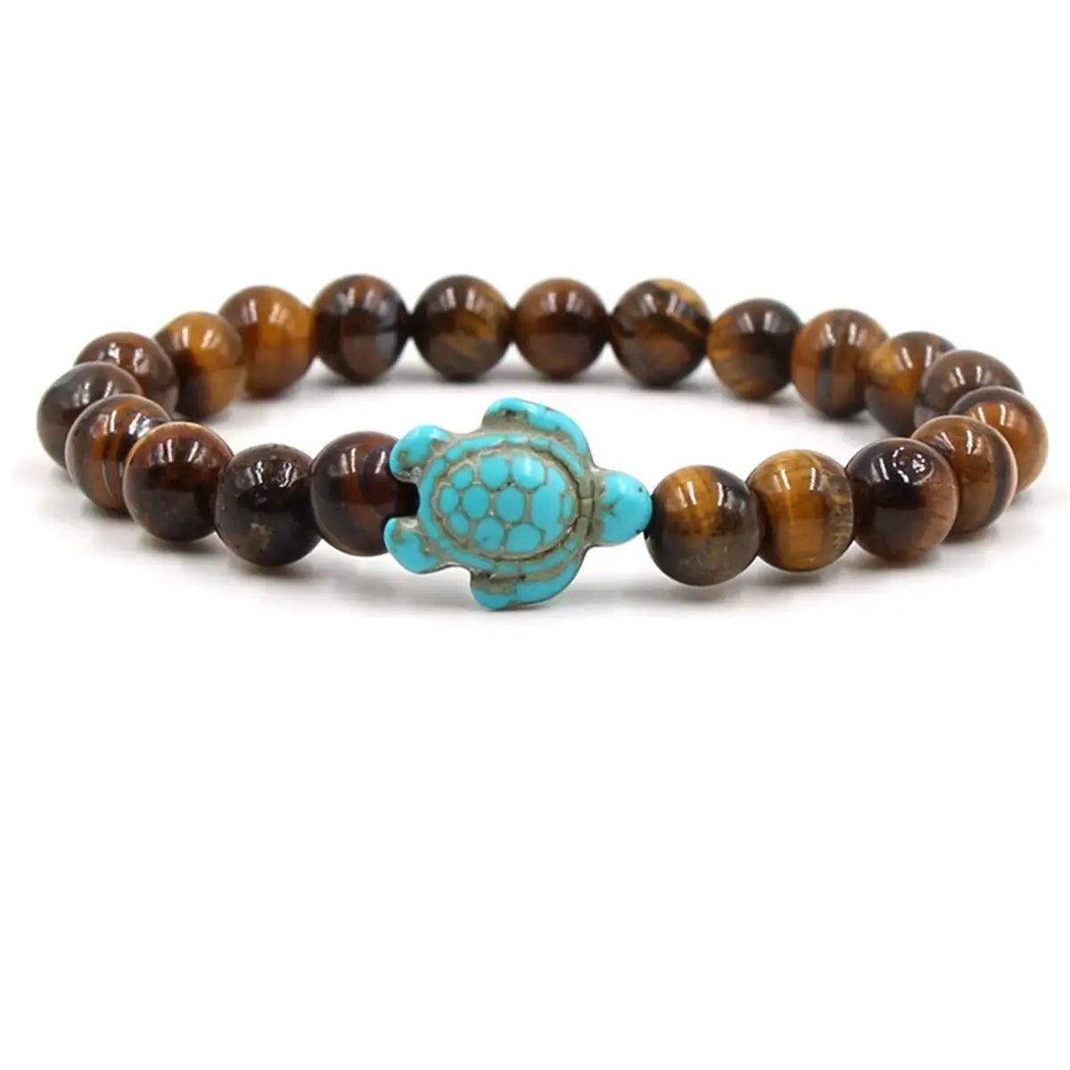 Turquoise Turtle Beads Bracelets for Women Men Tiger Eye Lava Rock Natural Stone Elastic Stretch Bracelet Beach Jewelry