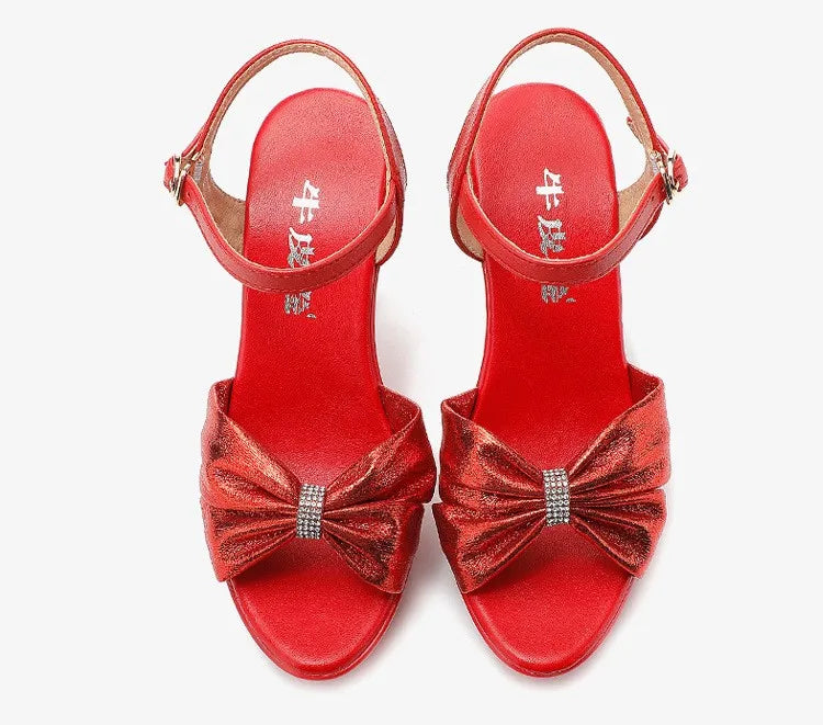 Plus Size 32-43 Elegant Silver Red Wedding Shoes Women Platform Sandals Summer 2025 Block High Heels Leather Sandals Model