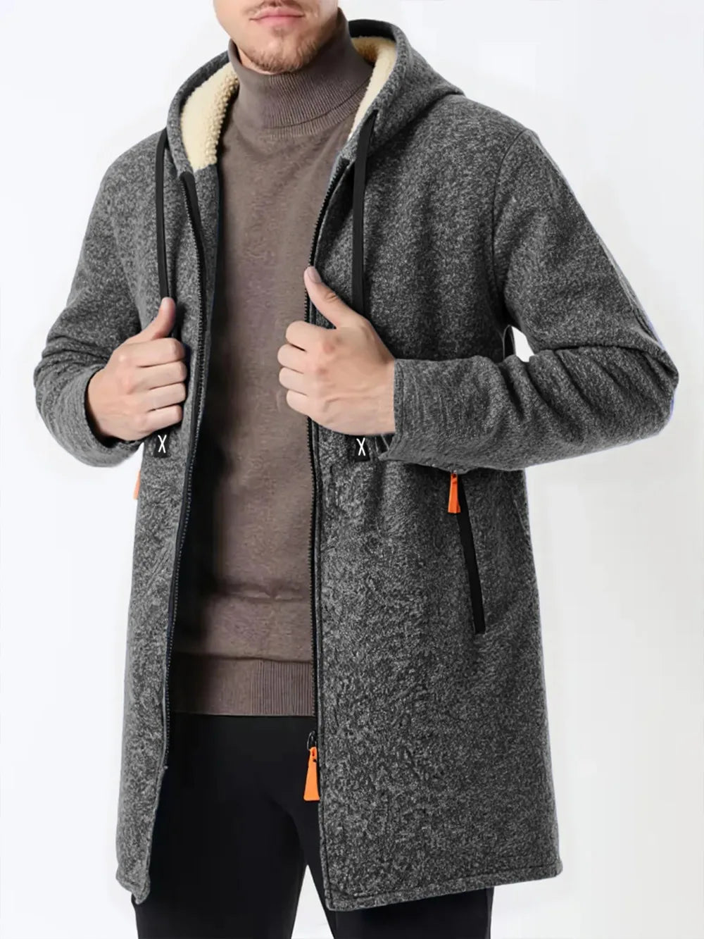 Men's Thickened Long Overcoat Jackets Winter Warm Zipper Hoodies Long Sleeve Sweatshirts Outdoor Solid Color Streetwear Tops