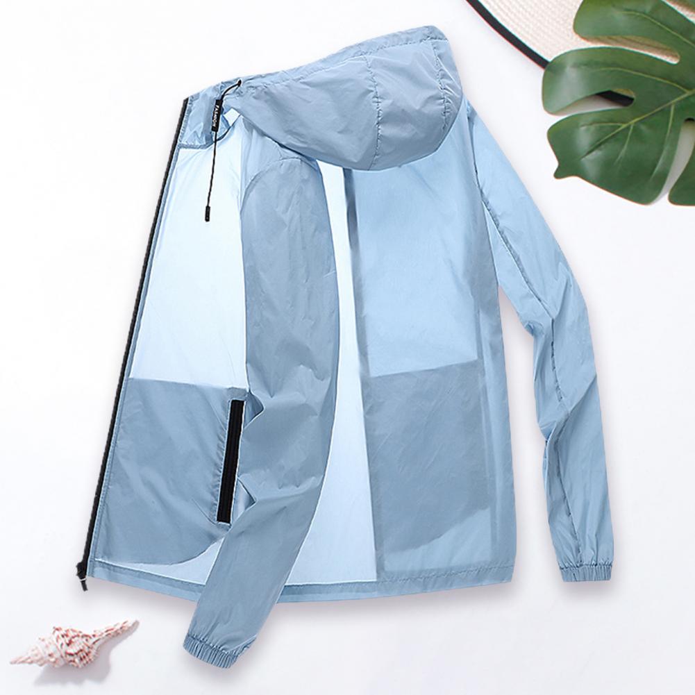 Men Summer Sunscreen Coat Hooded Thin Anti-UV Zipper Closure Solid Color Sunshade Long Sleeves Plus Size Fishing Men Summer Jack