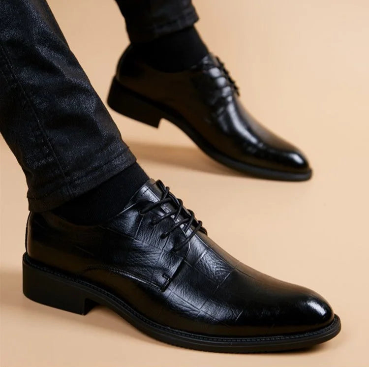 Men's Formal Shoes Black Spring Autumn Pointed Toe Legitimate Leather Official Suit High Quality Fashion Party Social Shoe Male