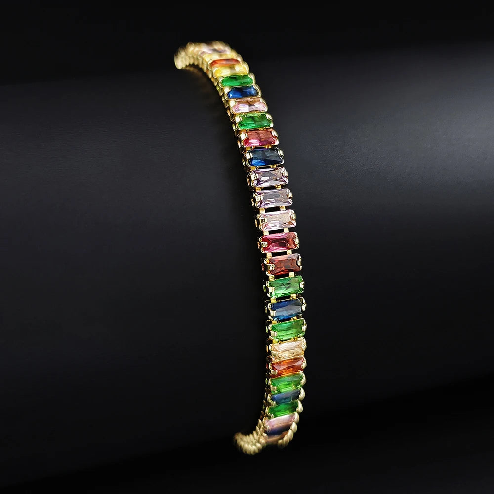 2024 New Arrival Colorful  Rose Gold Silver Color Tennis Bracelet Adjustable for Women Party Gift Jewelry Wholesale S7193