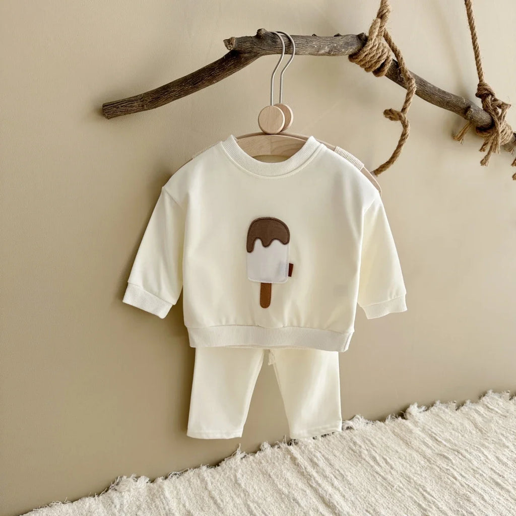 New Autumn Baby Boys Girls Clothing Set Toddler Casual Cotton Home Wear Ice Cream 2PCS Set Long- Sleeved Pants Children's Suits