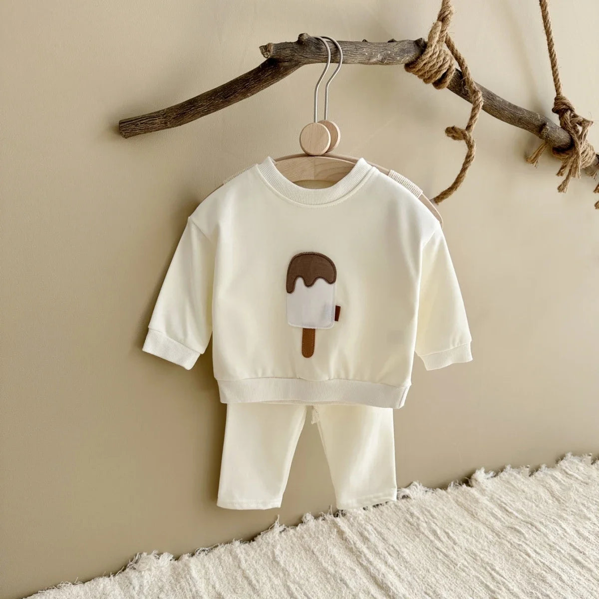 New Autumn Baby Boys Girls Clothing Set Toddler Casual Cotton Home Wear Ice Cream 2PCS Set Long- Sleeved Pants Children's Suits