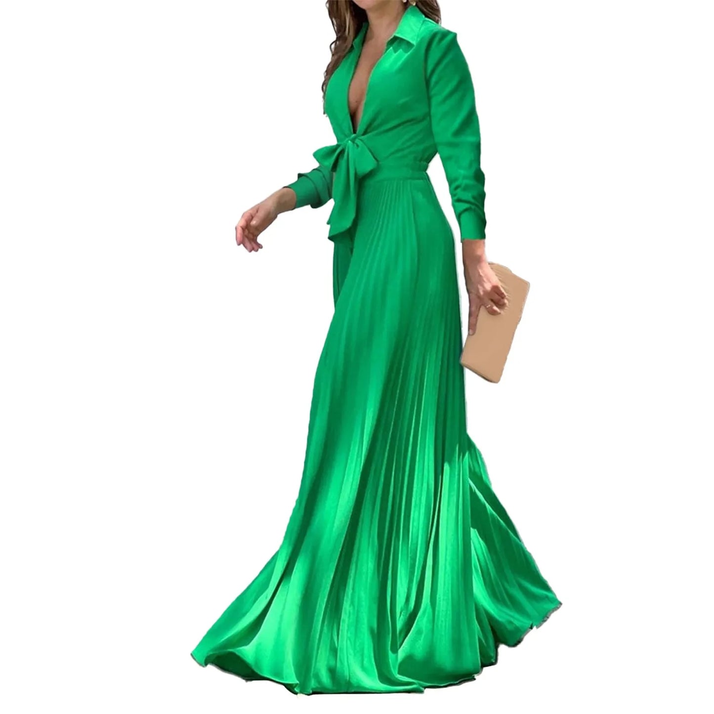 New Years Jumpsuit Women Women Waist High Long Sleeve Sense Green Deep V Neck Light Luxury Women Dress Rompers And Jumpsuits