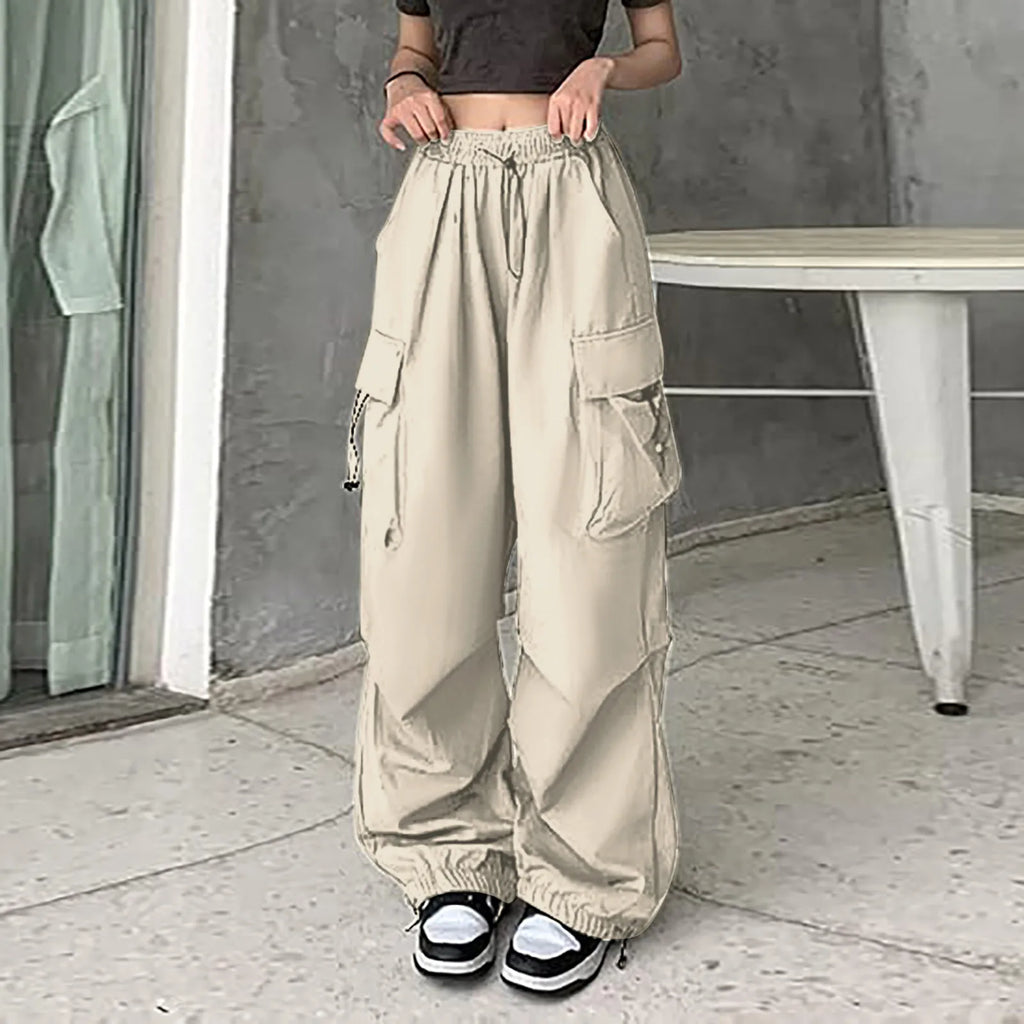 Womens Baggy Cargo Pants Streetwear Hip Hop Joggers Sweatpants Drawstring Casual Loose Dress Pants for Women Business Casual