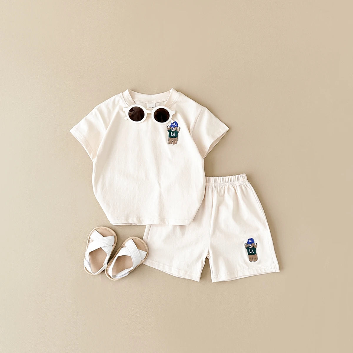 INS Summer Baby Boys Clothes Baby Girls Suit Bear Embroidery Thin Sports T-shirt Baby Cotton Infant Outfit Set Children Clothing