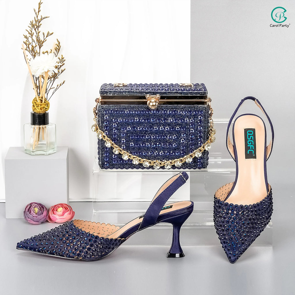 Italian Design Wedding Party Shoes & Small Box Bag Comfortable Noble Thin Heels Sexy Single Shoes Mesh Breathable Women's