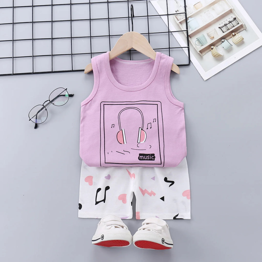 2025 New Summer Children Clothing Set Boys Girls Sleeveless Shorts Children's Suspenders Baby Vest set Kids Clothes